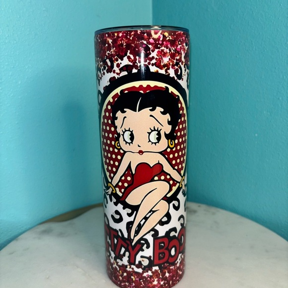Betty Boop Red Glitter animal print Tumbler - Picture 1 of 3